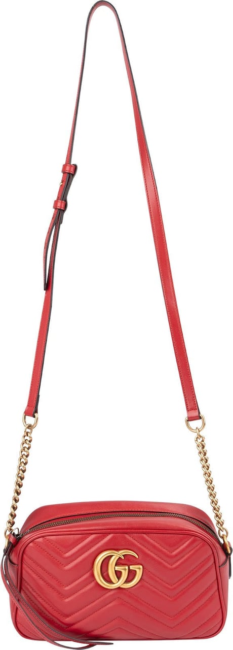 Gucci Matelassé Leather GG Marmont Camera Crossbody Bag Rood