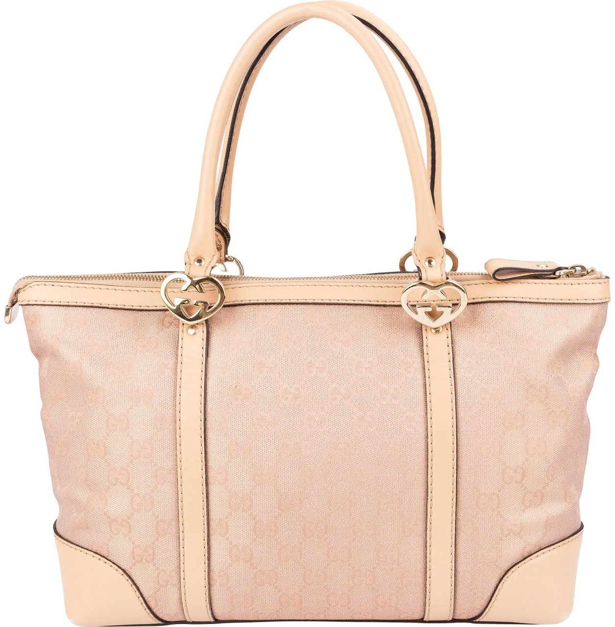 Gucci Monogram GG Metallic Canvas Lovely Heartbit Tote Handbag Beige