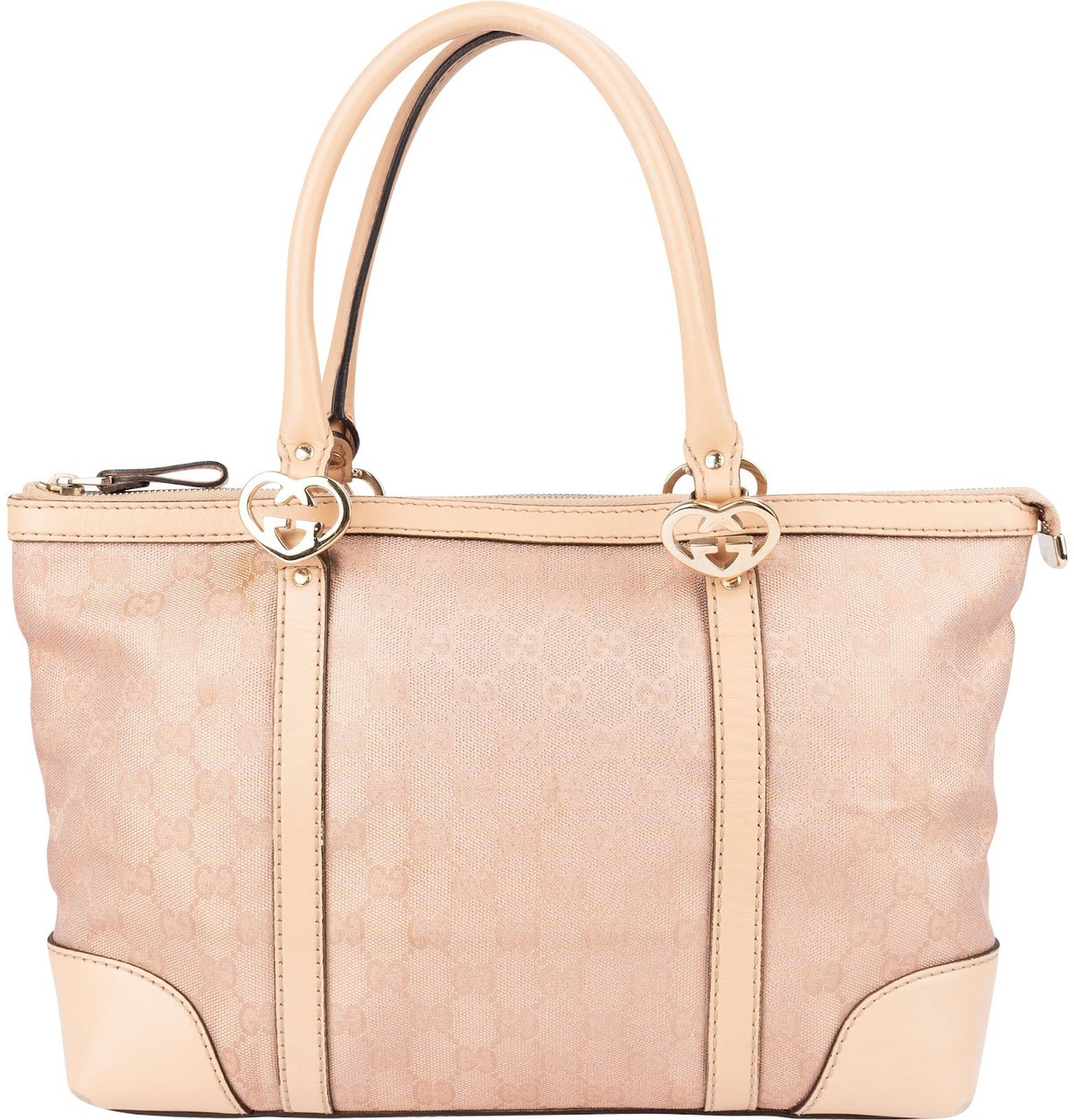 Gucci Monogram GG Metallic Canvas Lovely Heartbit Tote Handbag Beige