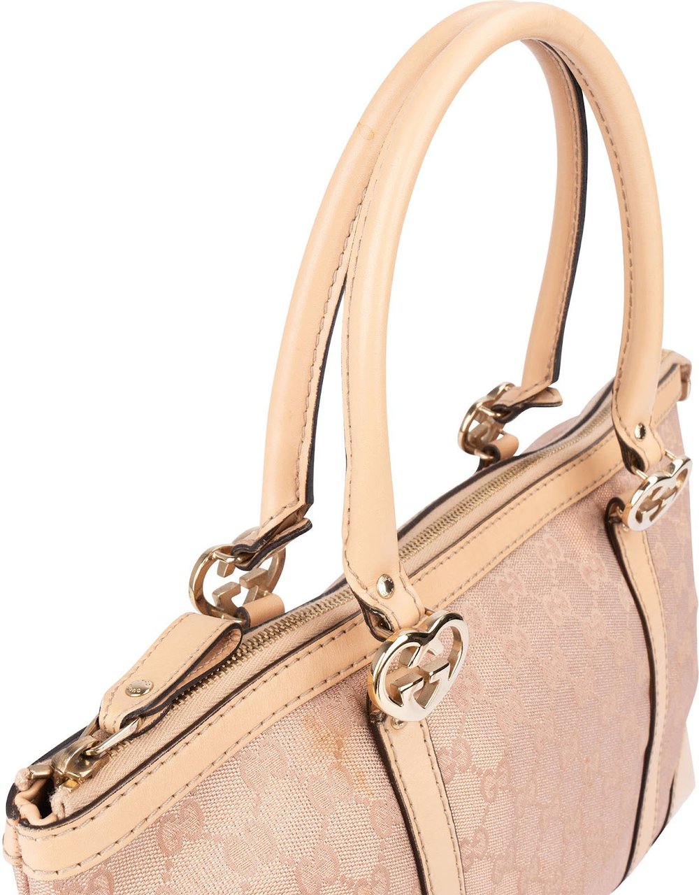Gucci Monogram GG Metallic Canvas Lovely Heartbit Tote Handbag Beige
