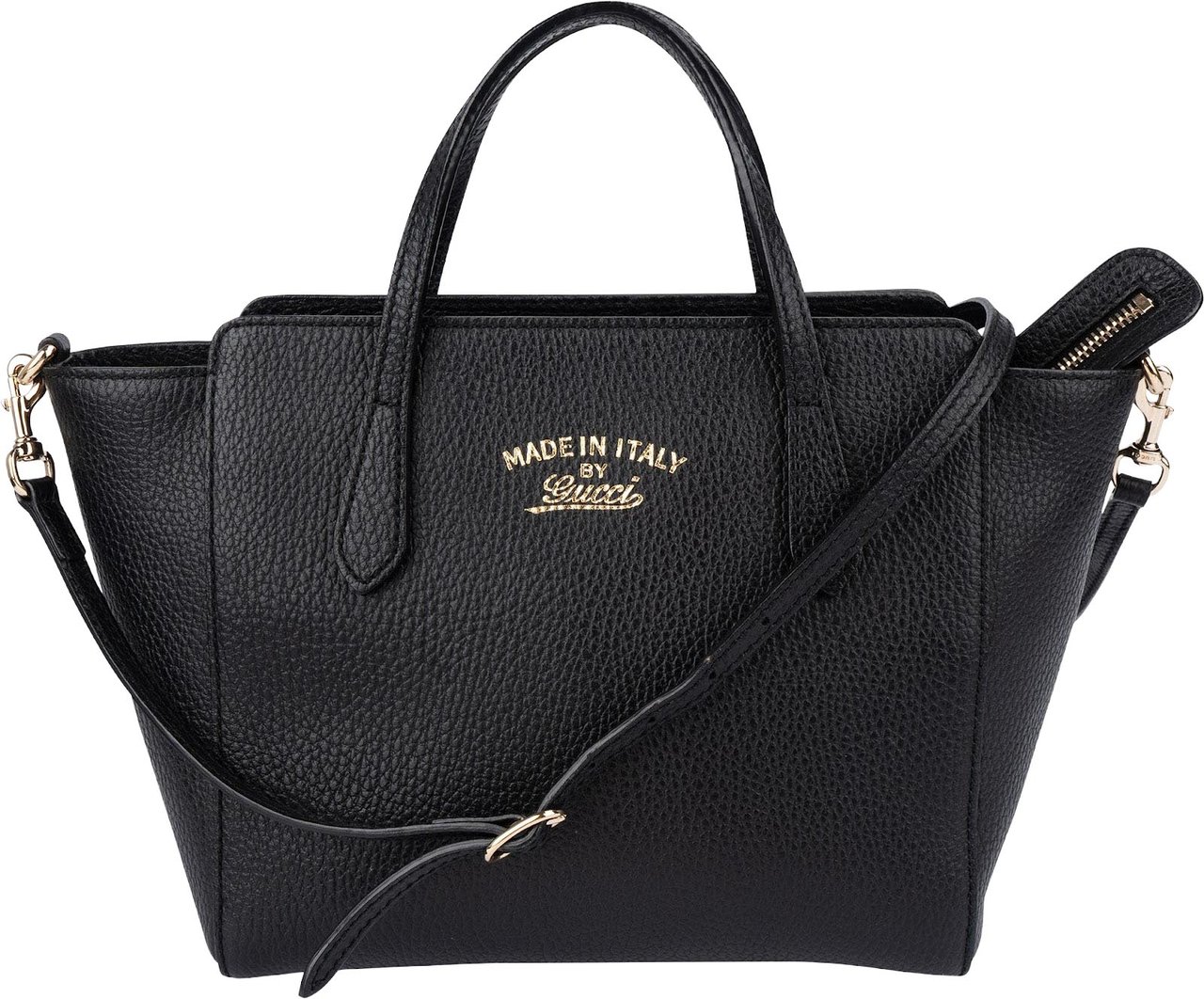 Gucci Pebbled Leather Swing Small Tote Shopper Handbag Zwart