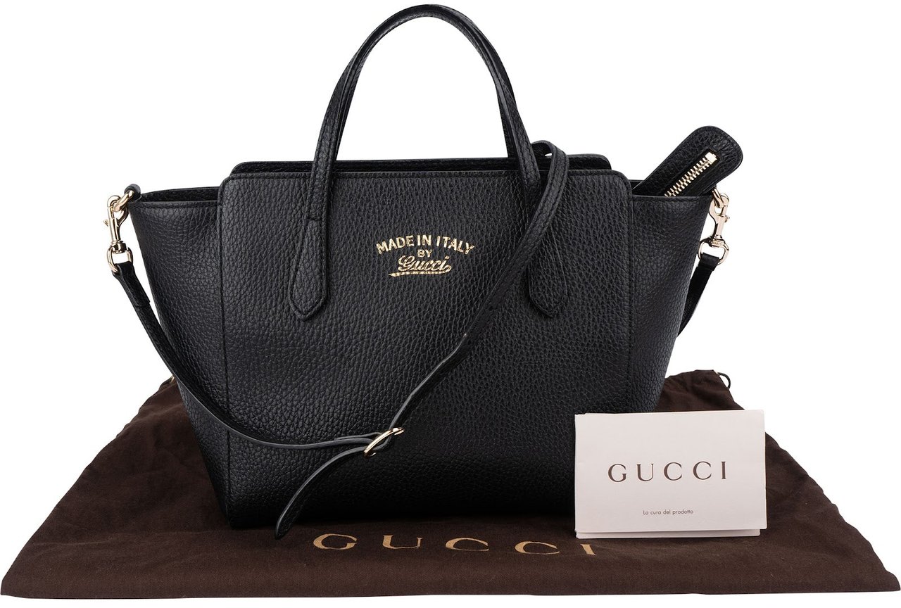 Gucci Pebbled Leather Swing Small Tote Shopper Handbag Zwart
