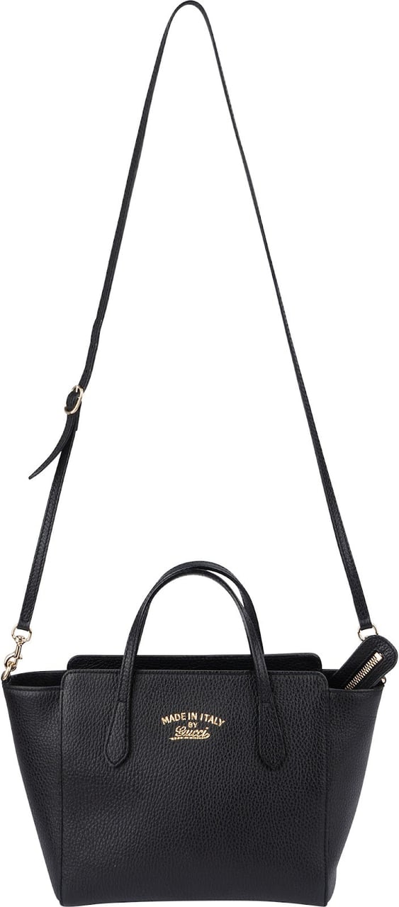 Gucci Pebbled Leather Swing Small Tote Shopper Handbag Zwart
