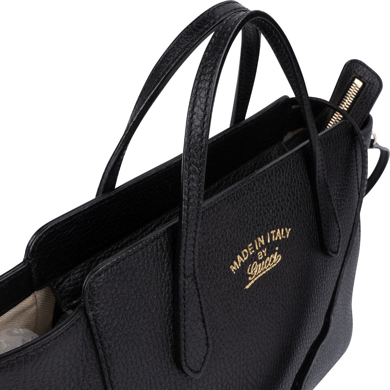 Gucci Pebbled Leather Swing Small Tote Shopper Handbag Zwart