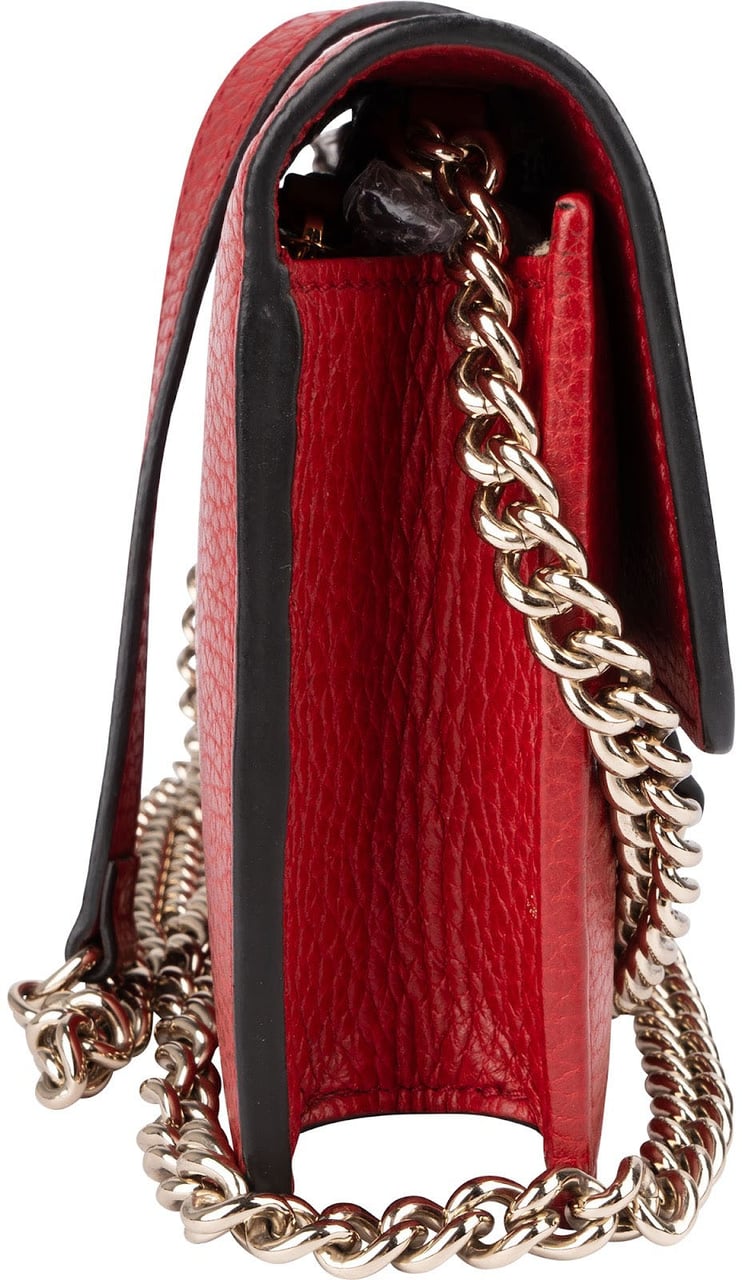 Gucci Pebbled Leather Interlocking GG Wallet On Chain Crossbody Bag Rood