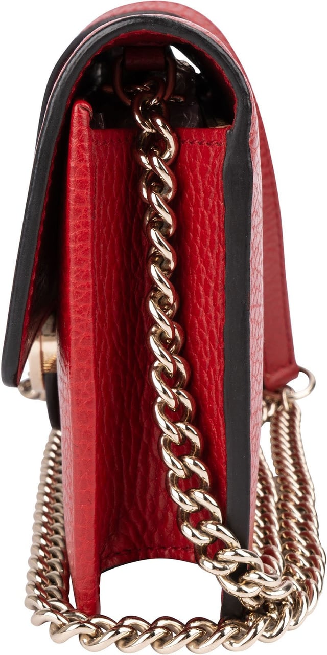 Gucci Pebbled Leather Interlocking GG Wallet On Chain Crossbody Bag Rood