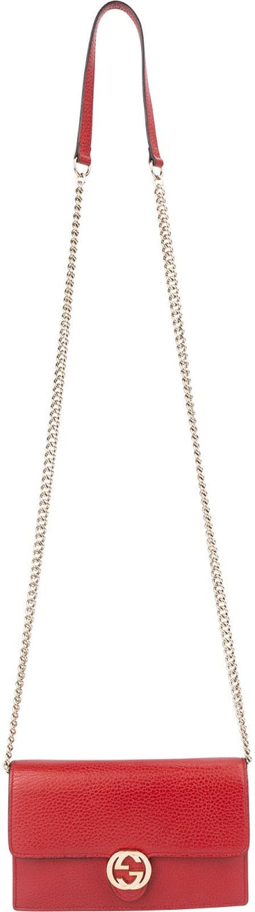 Gucci Pebbled Leather Interlocking GG Wallet On Chain Crossbody Bag Rood