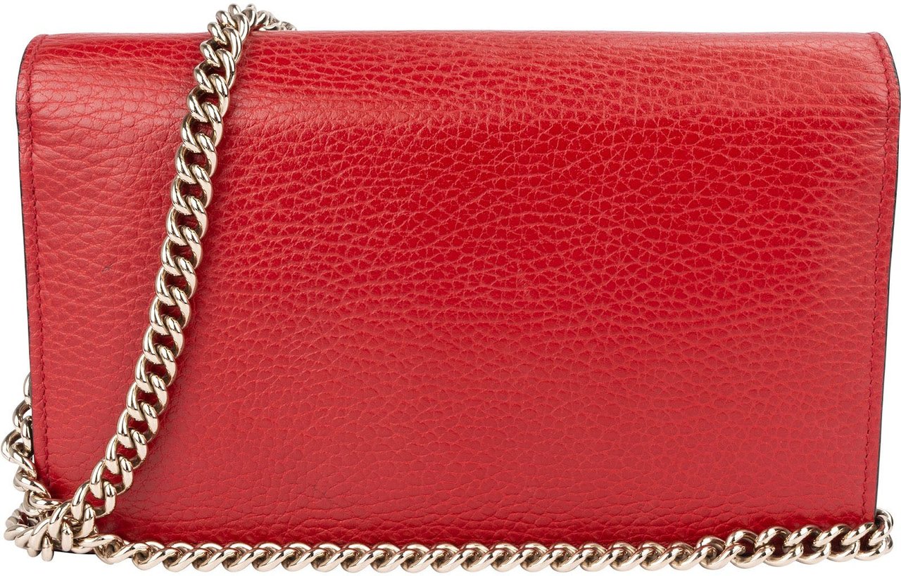 Gucci Pebbled Leather Interlocking GG Wallet On Chain Crossbody Bag Rood