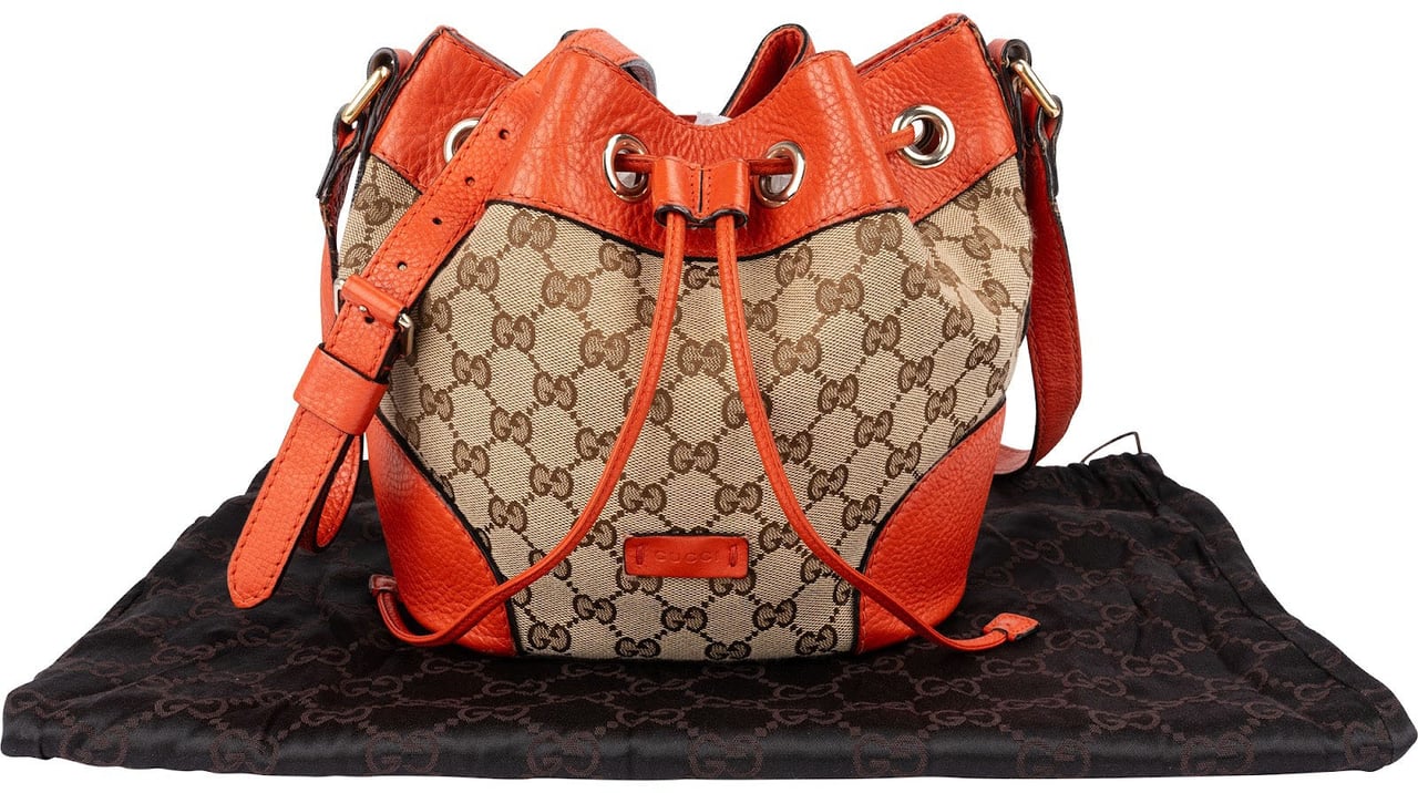 Gucci Monogram GG Canvas Small Bucket Crossbody Bag Beige