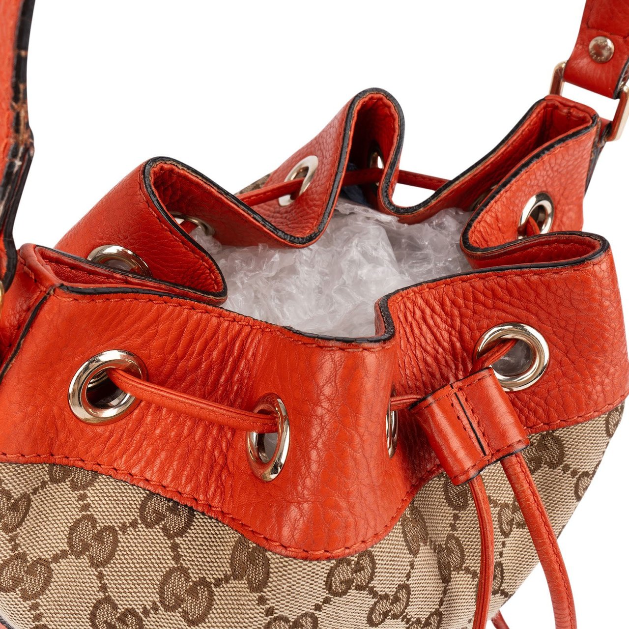 Gucci Monogram GG Canvas Small Bucket Crossbody Bag Beige