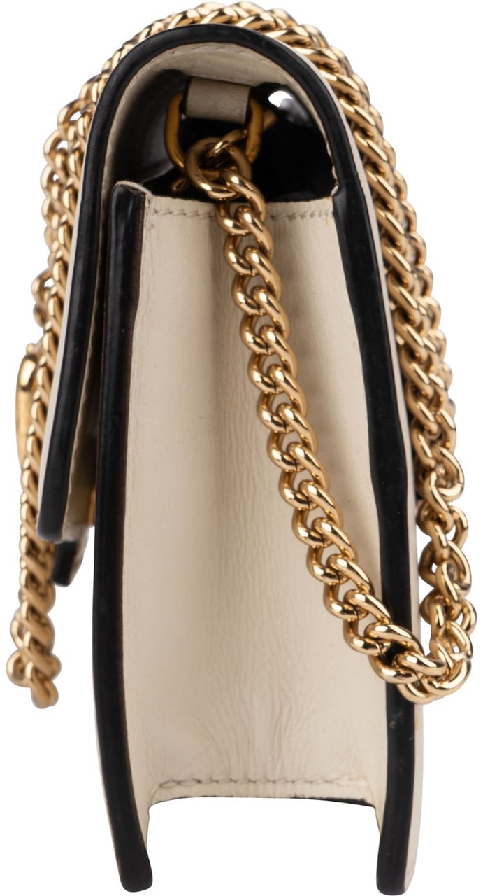 Gucci Leather Sylvie Mini Web Stripe Chain Crossbody Bag Beige
