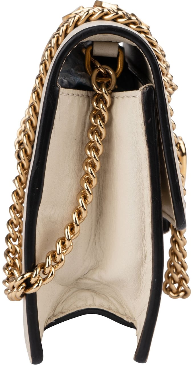Gucci Leather Sylvie Mini Web Stripe Chain Crossbody Bag Beige
