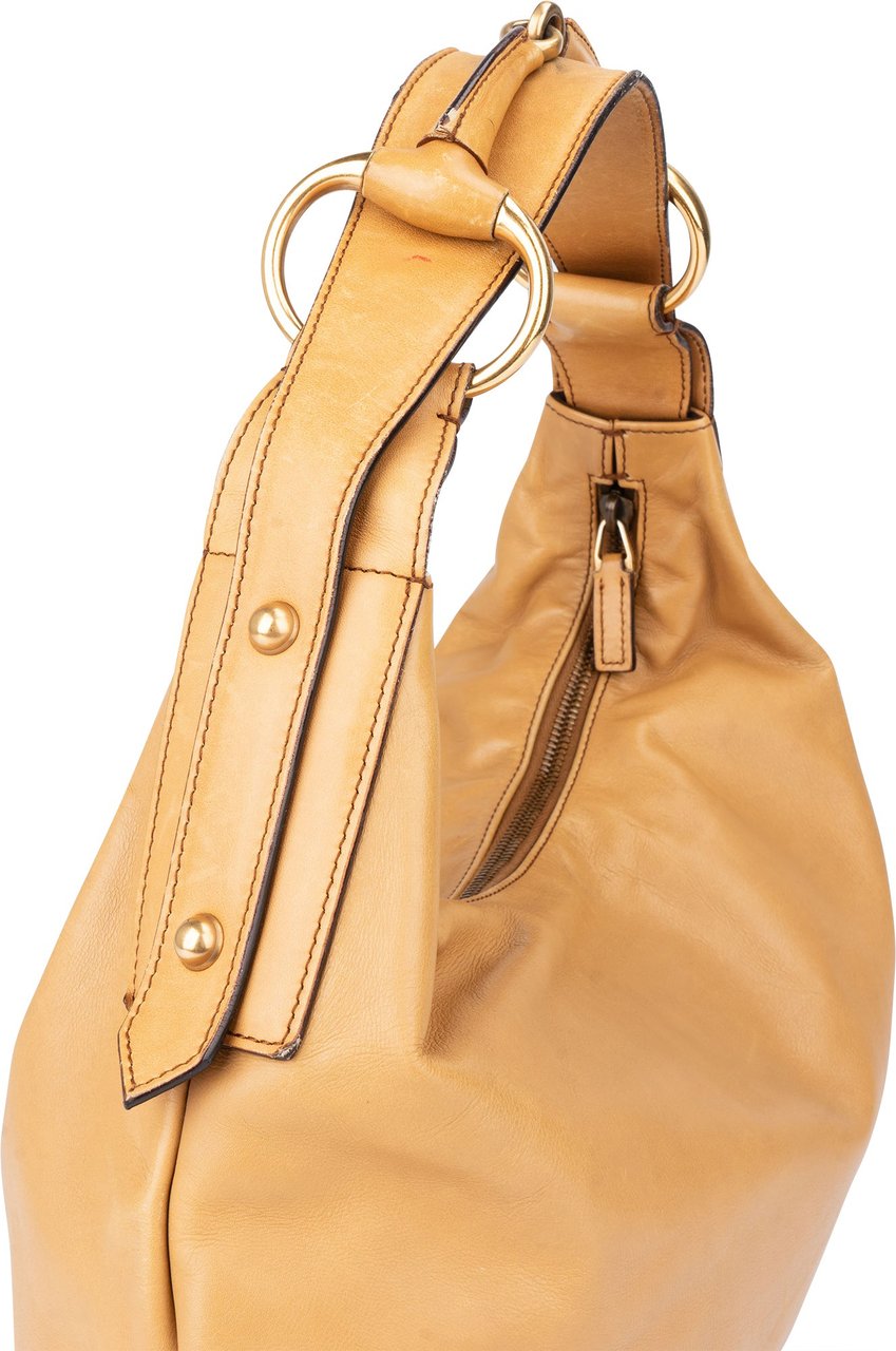 Gucci Leather Horsebit Hobo Bag Beige