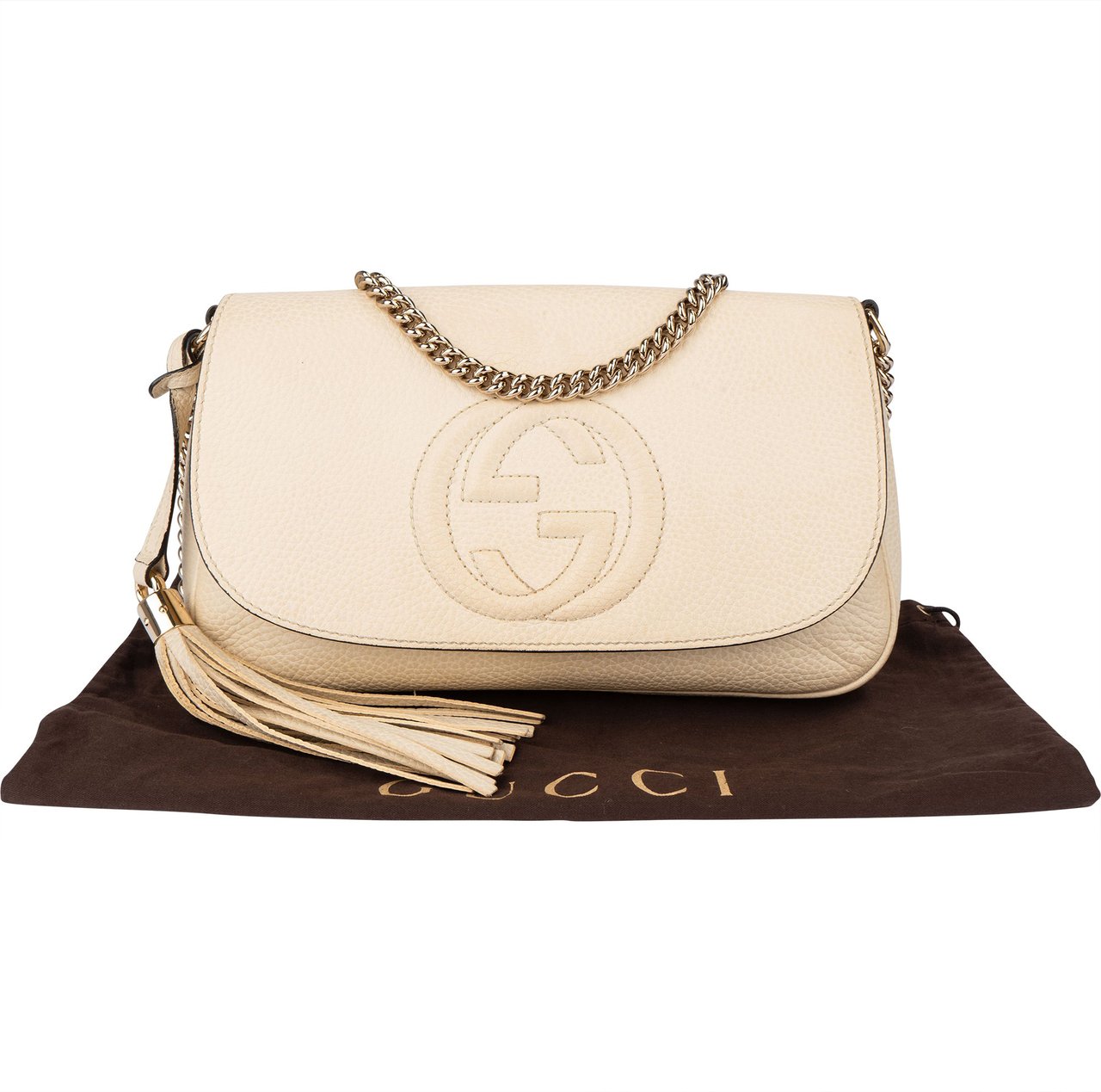 Gucci Gucci Leather Soho GG Crossbody Bag Wit