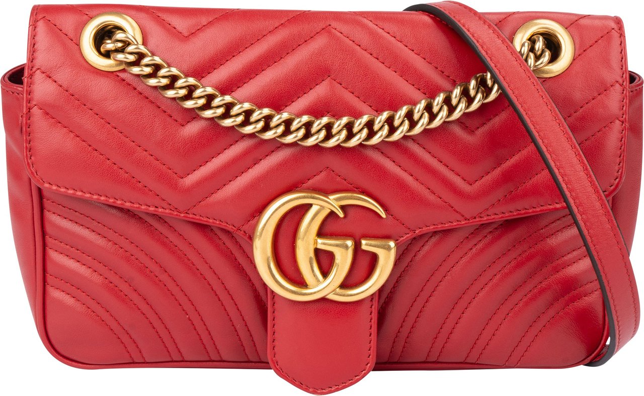 Gucci Gucci Red Leather Marmont Crossbody Bag Rood
