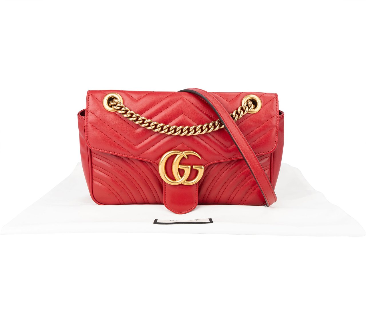 Gucci Gucci Red Leather Marmont Crossbody Bag Rood