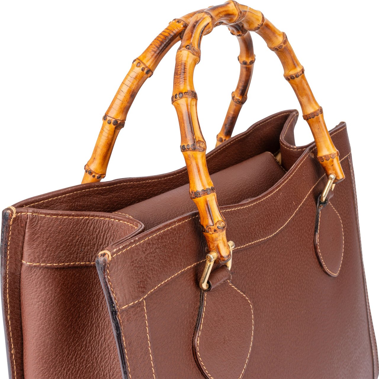 Gucci Gucci Brown Leather Bamboo Handbag Bruin