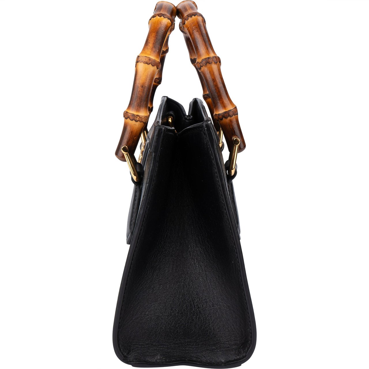 Gucci Gucci Black Leather Bamboo Diana Handbag Zwart
