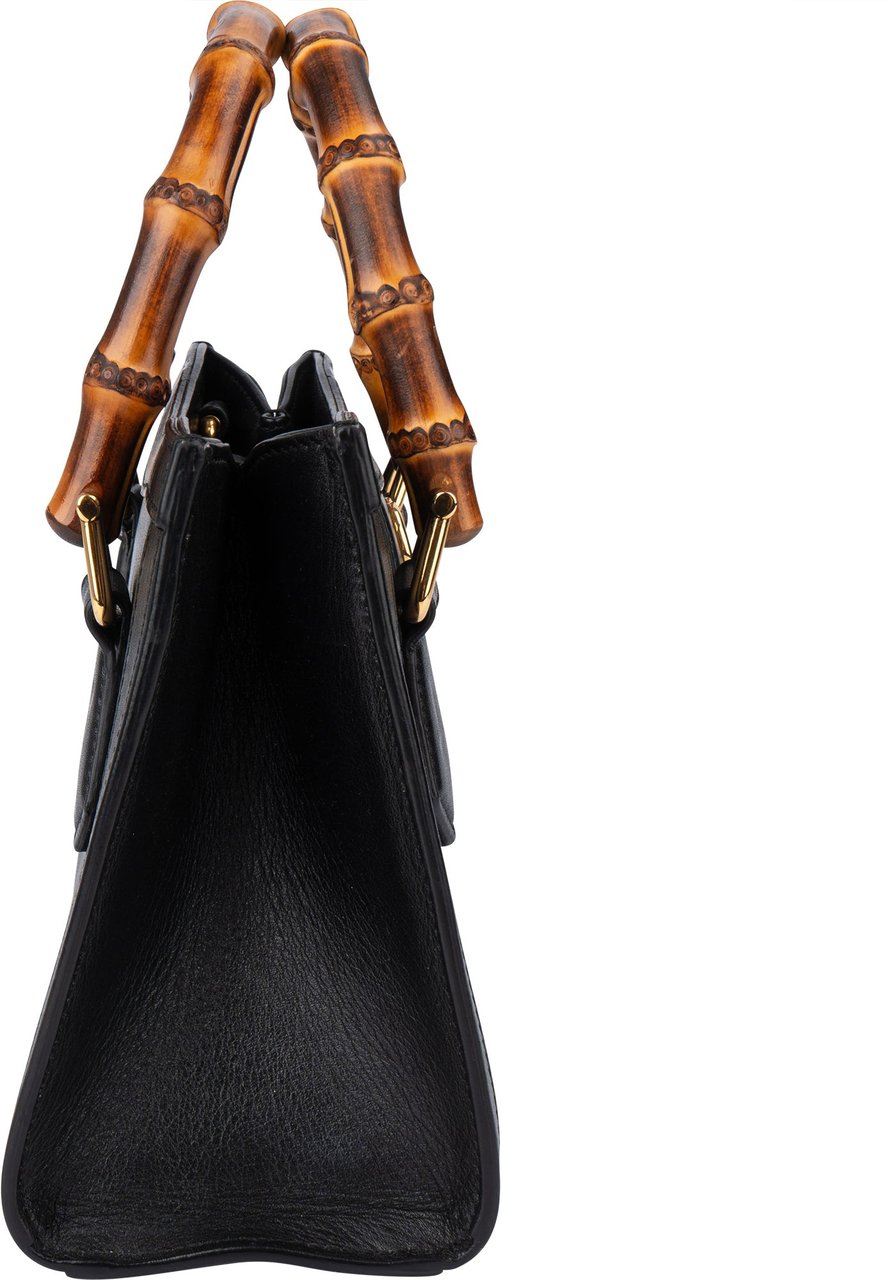 Gucci Gucci Black Leather Bamboo Diana Handbag Zwart
