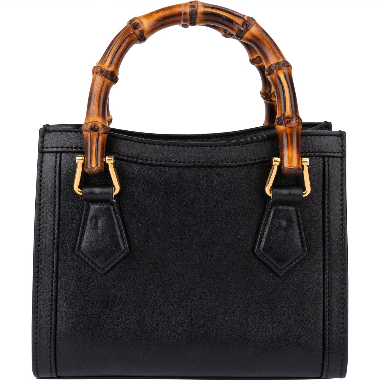 Gucci Gucci Black Leather Bamboo Diana Handbag Zwart