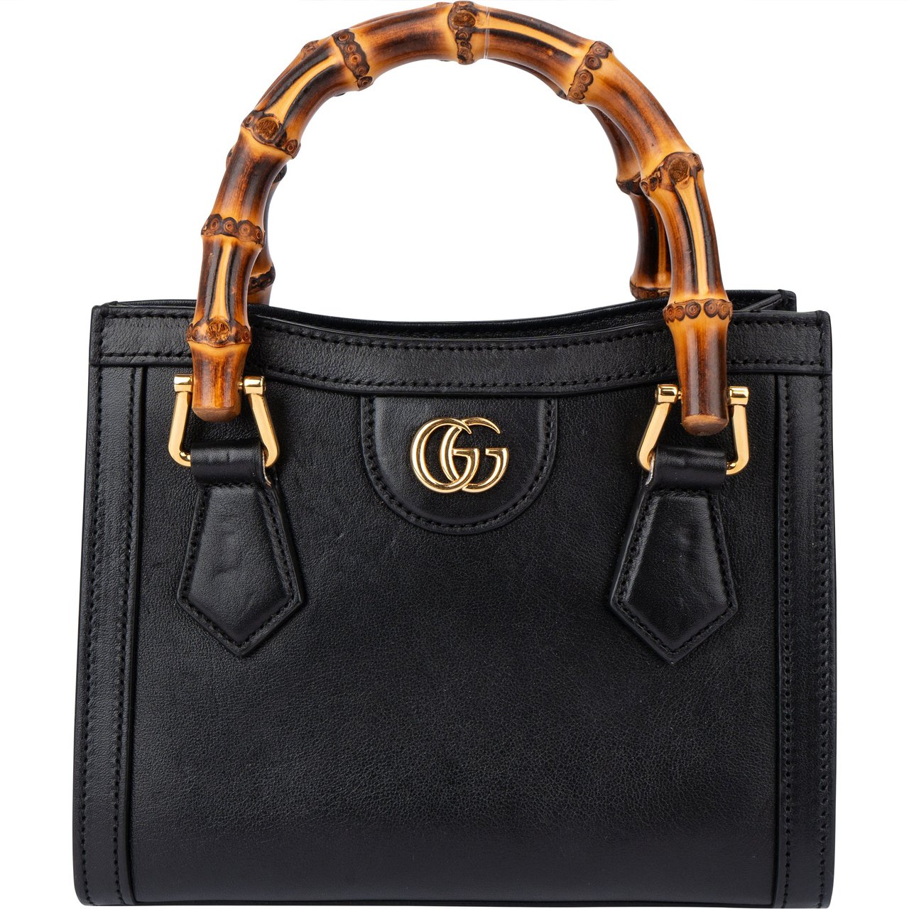 Gucci Gucci Black Leather Bamboo Diana Handbag Zwart