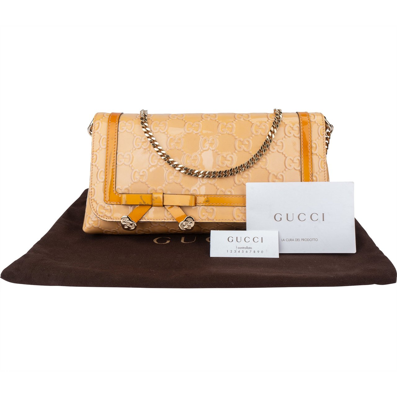 Gucci Gucci Patent Leather Heart Shoulder Flap Bag Oranje