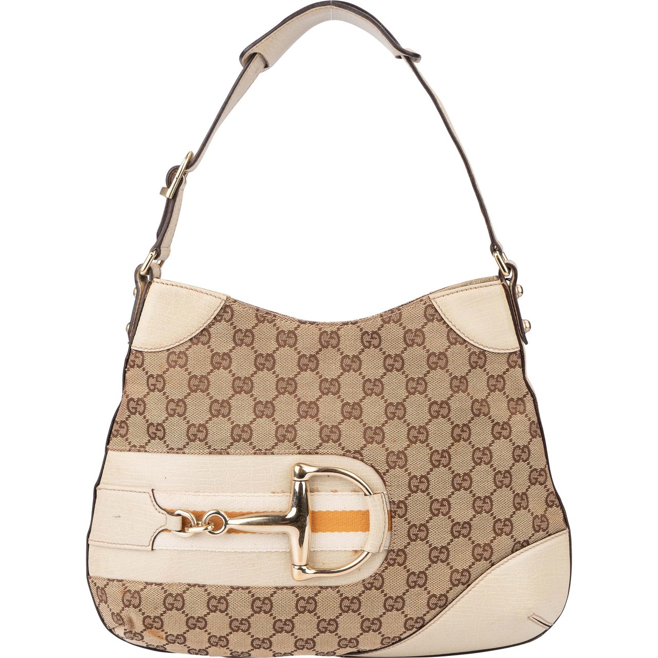 Gucci Gucci GG Monogram Horsebit Handbag Bruin