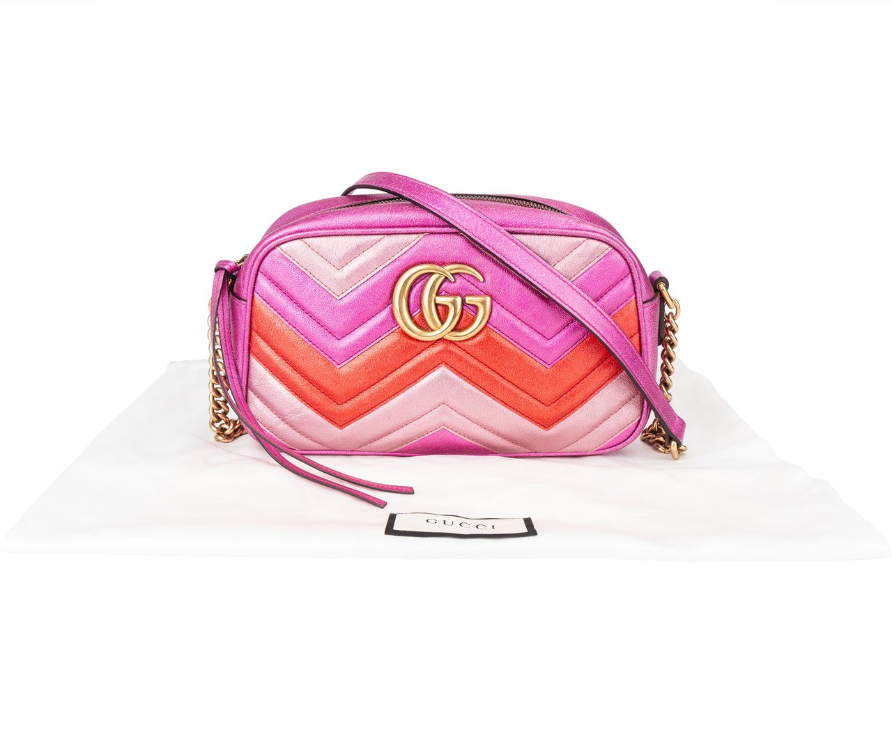 Gucci Gucci Tricolor Leather Marmont GG Crossbody Bag Roze