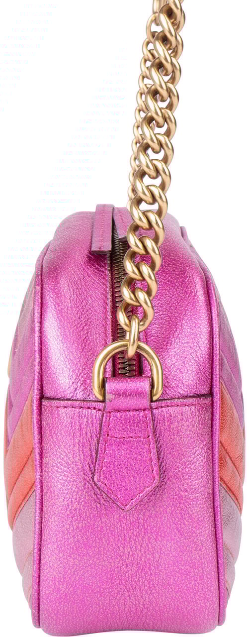 Gucci Gucci Tricolor Leather Marmont GG Crossbody Bag Roze