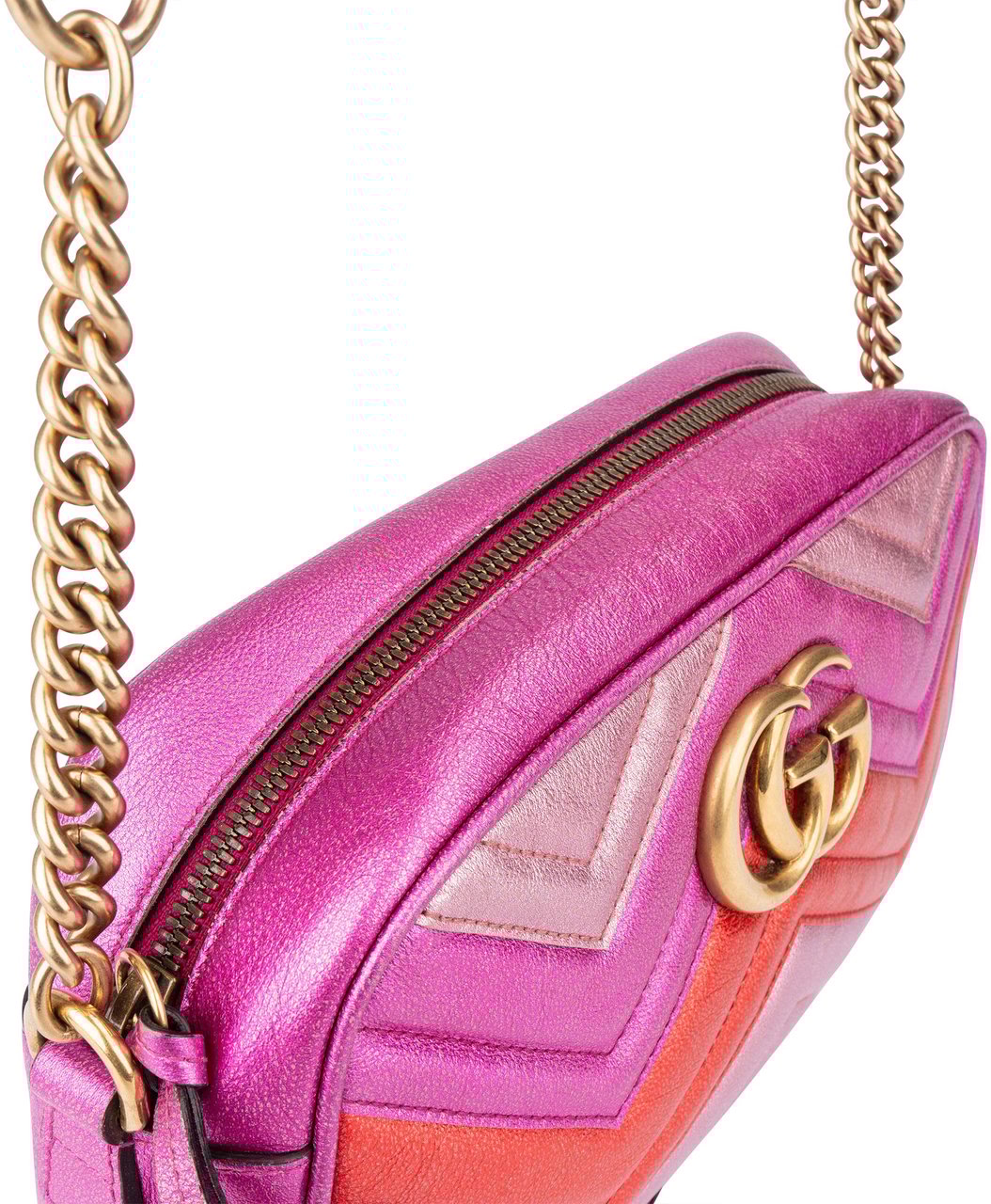 Gucci Gucci Tricolor Leather Marmont GG Crossbody Bag Roze