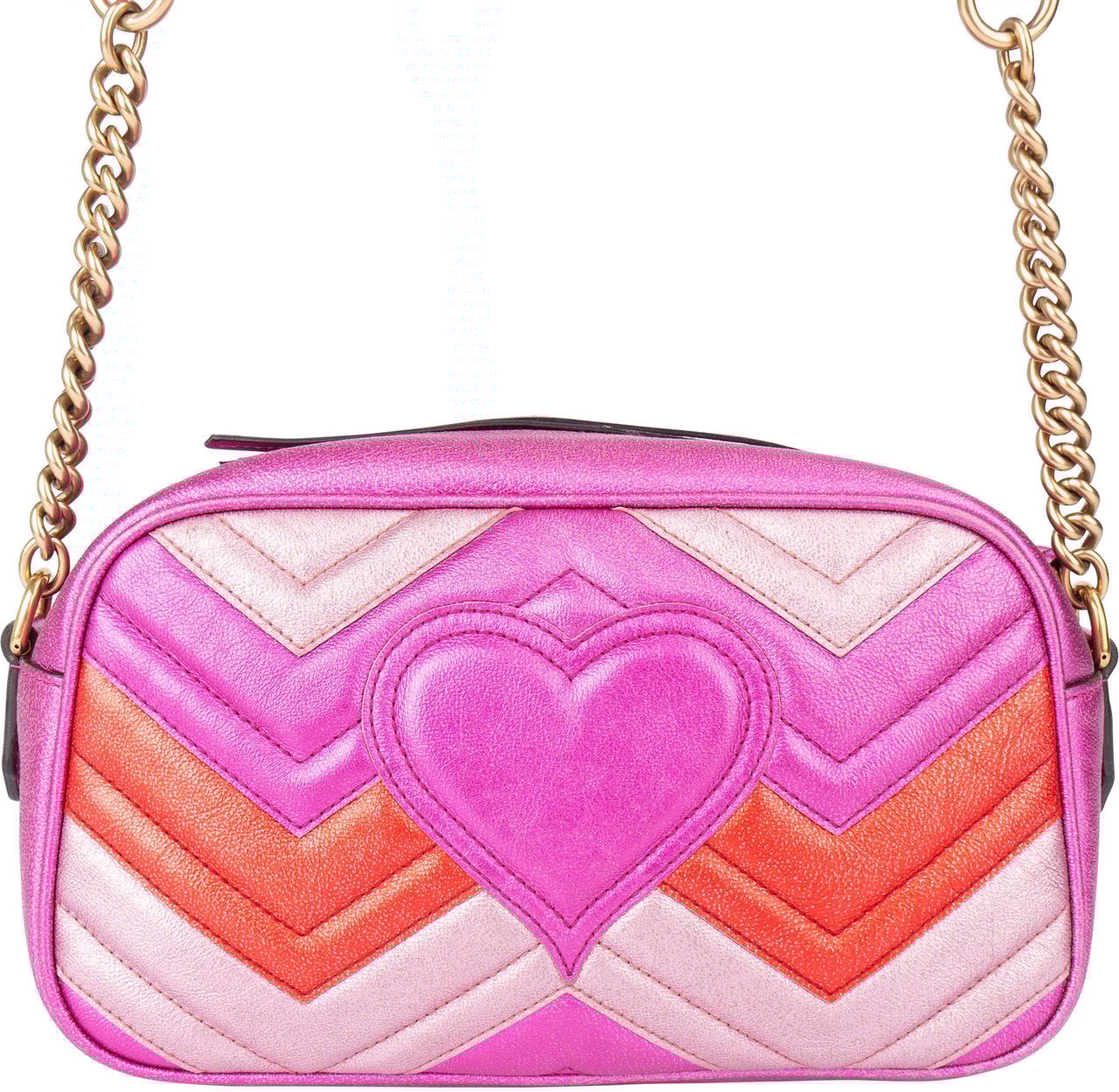 Gucci Gucci Tricolor Leather Marmont GG Crossbody Bag Roze