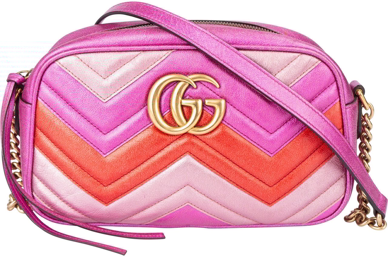 Gucci Gucci Tricolor Leather Marmont GG Crossbody Bag Roze