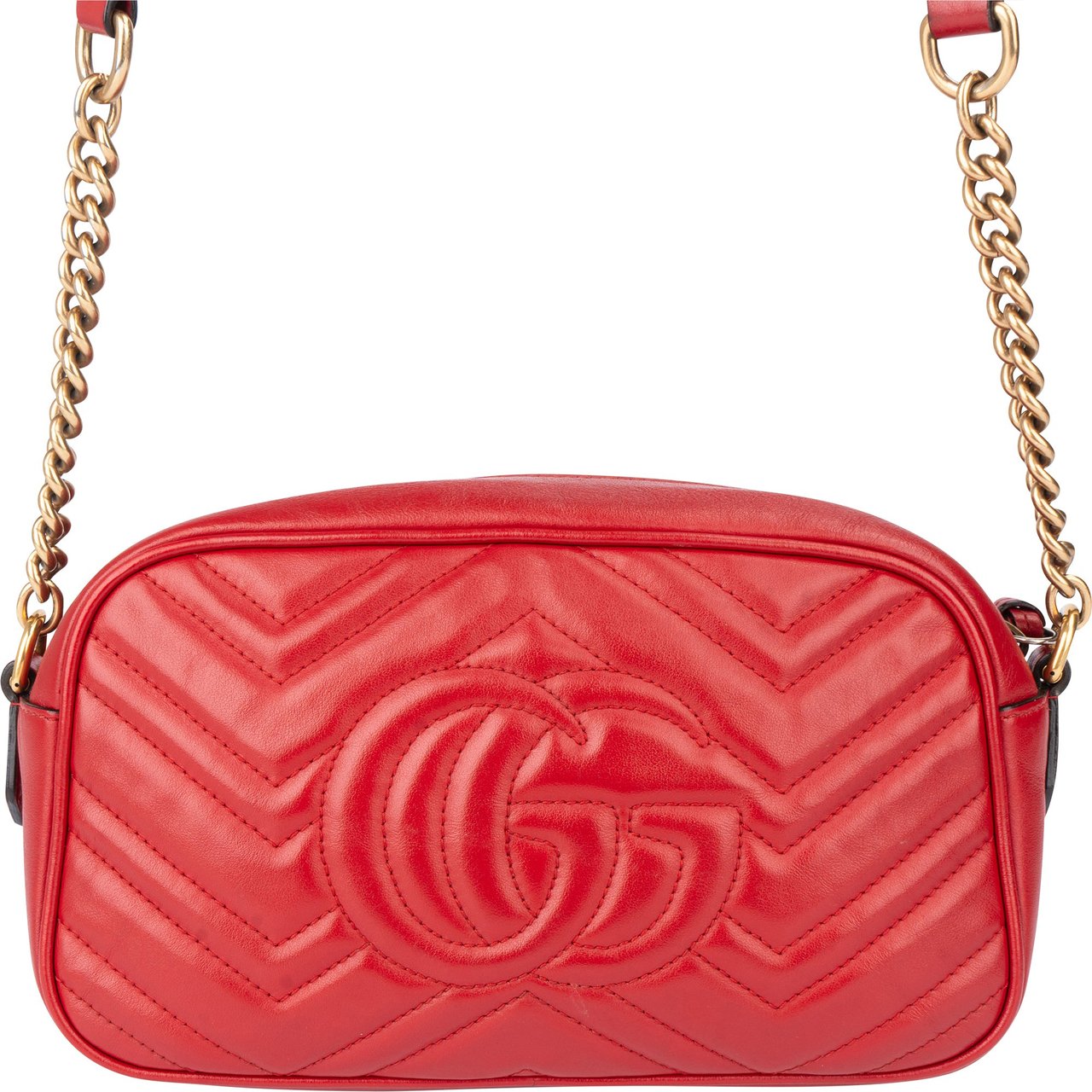 Gucci Gucci Red Leather Marmont GG Crossbody Bag Rood