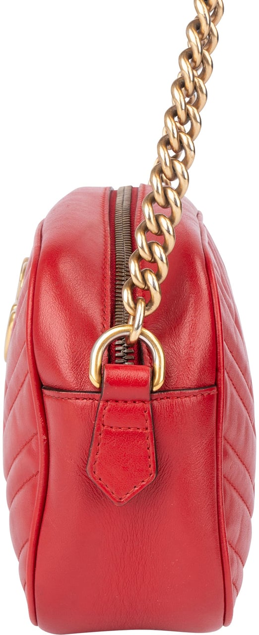 Gucci Gucci Red Leather Marmont GG Crossbody Bag Rood
