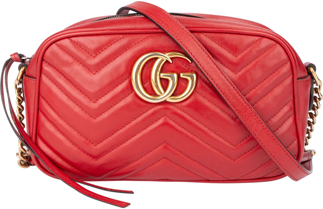Gucci Gucci Red Leather Marmont GG Crossbody Bag Rood