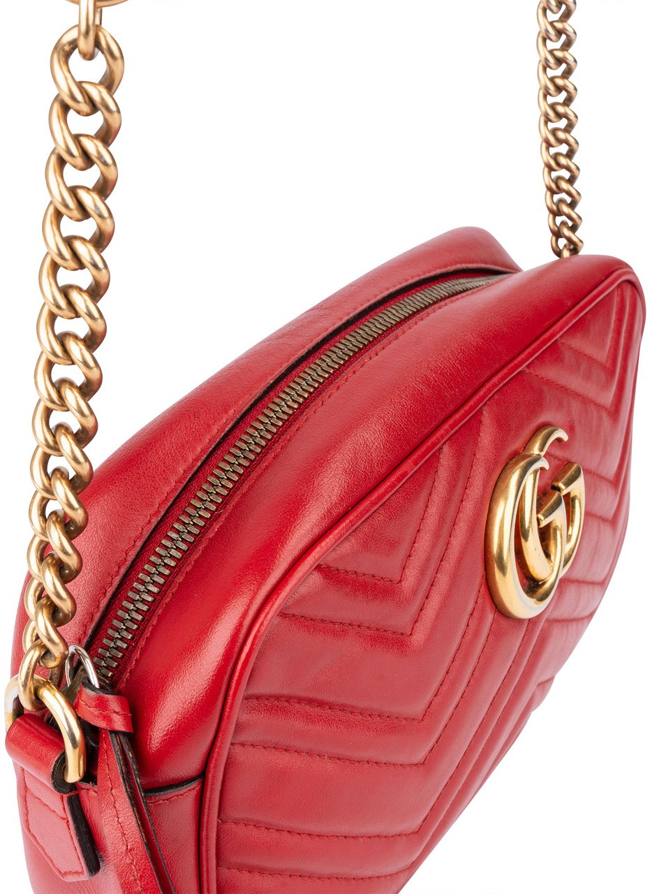 Gucci Gucci Red Leather Marmont GG Crossbody Bag Rood