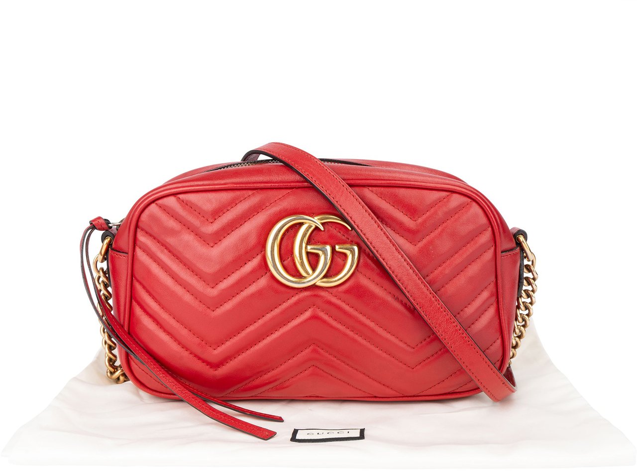 Gucci Gucci Red Leather Marmont GG Crossbody Bag Rood