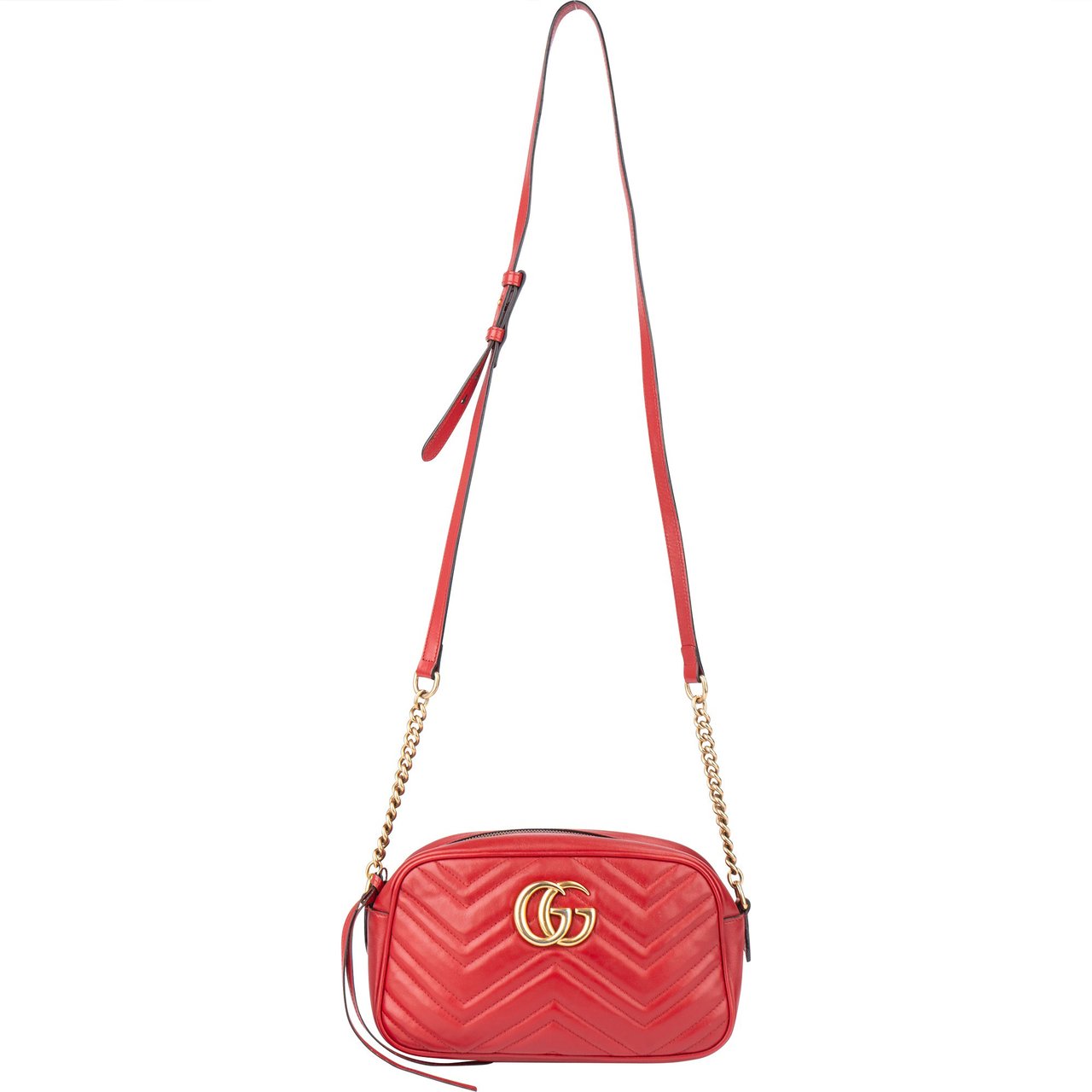 Gucci Gucci Red Leather Marmont GG Crossbody Bag Rood