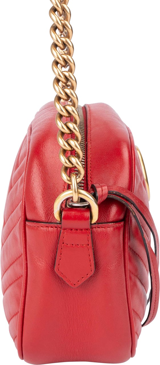 Gucci Gucci Red Leather Marmont GG Crossbody Bag Rood