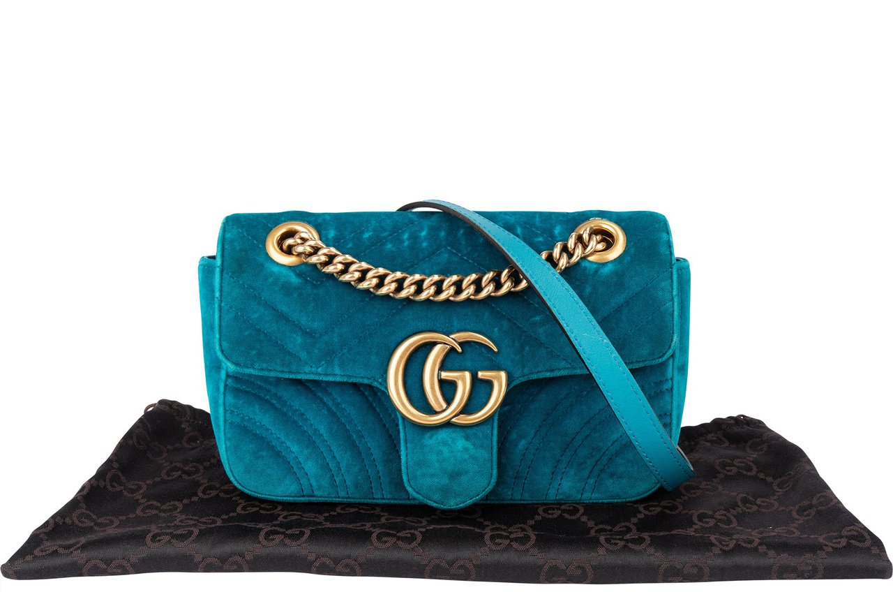 Gucci Gucci Blue Satin Marmont GG Crossbody Bag Blauw