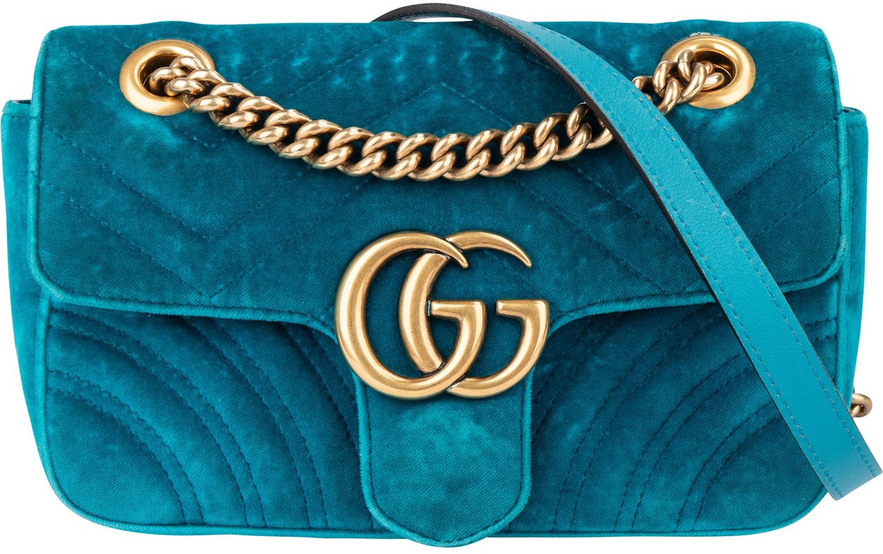 Gucci Gucci Blue Satin Marmont GG Crossbody Bag Blauw