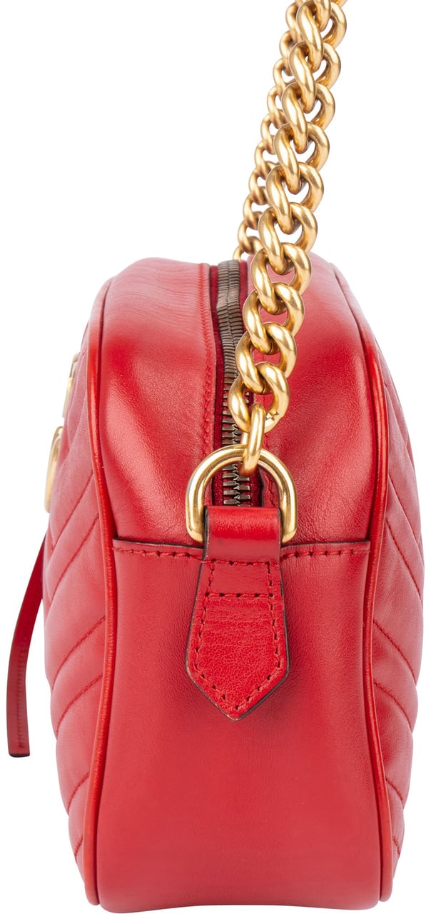 Gucci Gucci Red Leather Marmont GG Crossbody Bag Rood