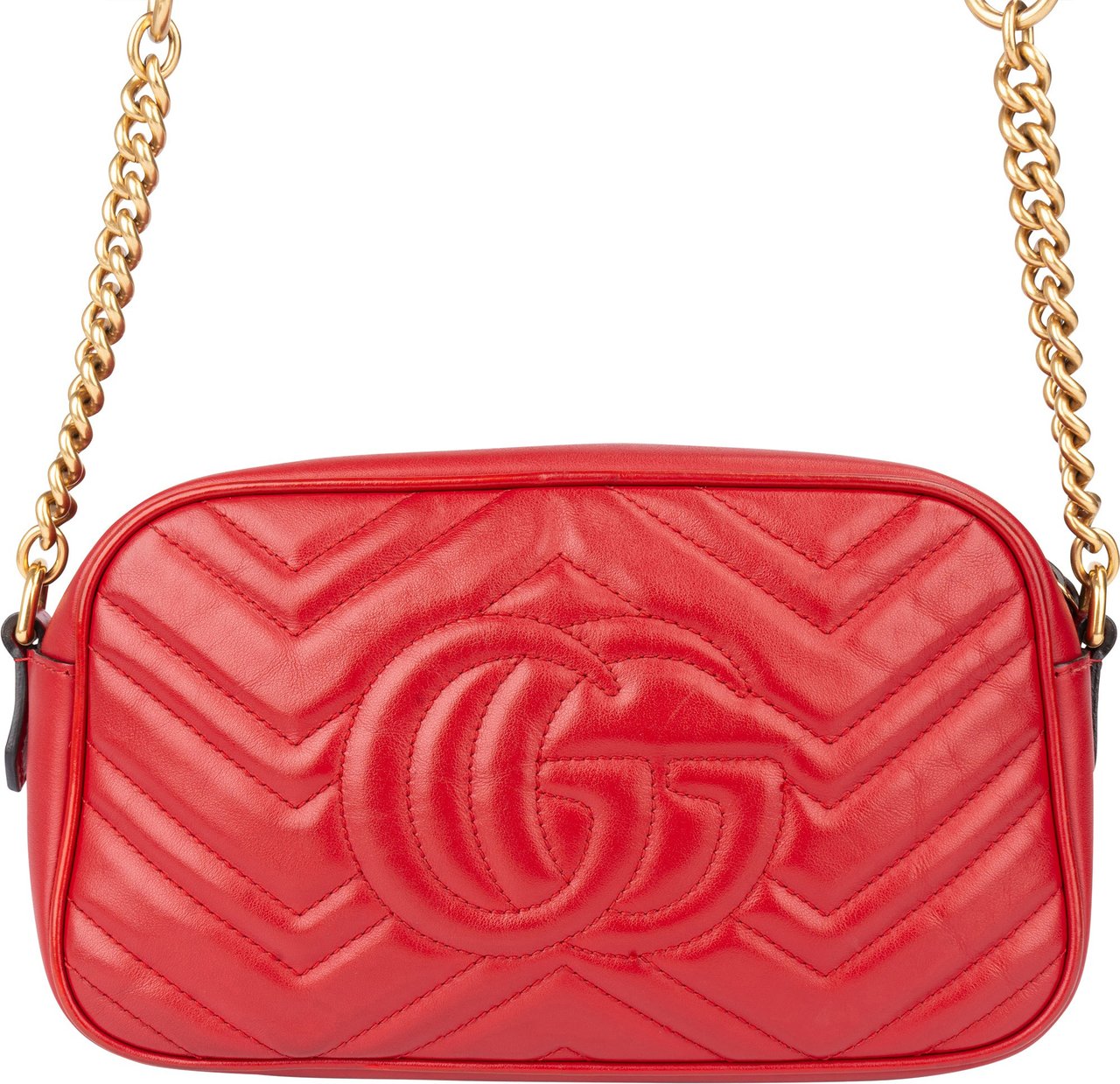 Gucci Gucci Red Leather Marmont GG Crossbody Bag Rood