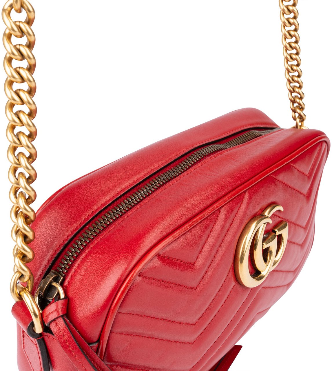 Gucci Gucci Red Leather Marmont GG Crossbody Bag Rood