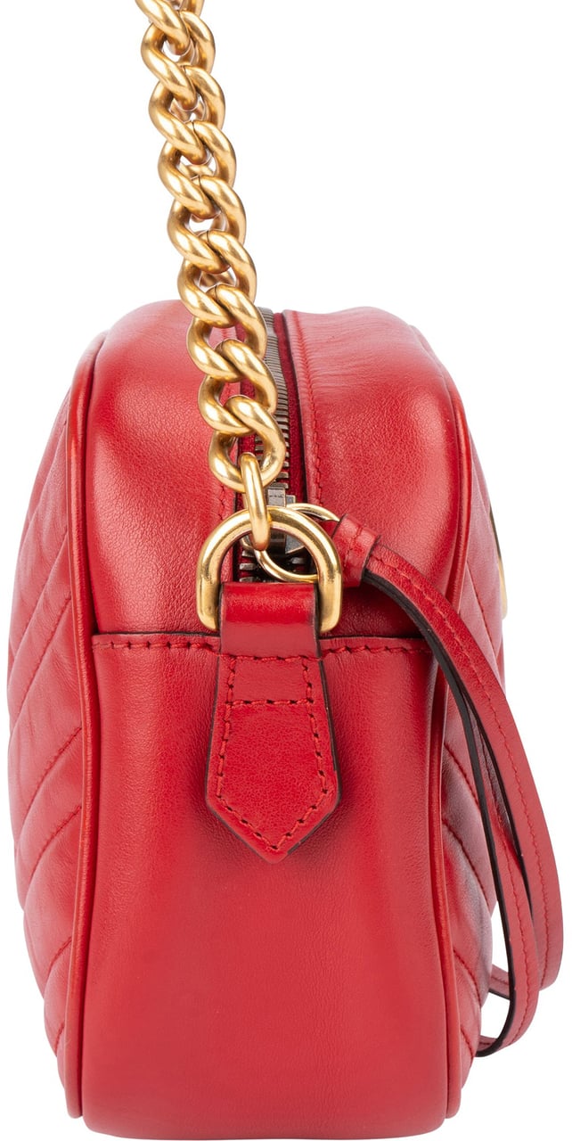 Gucci Gucci Red Leather Marmont GG Crossbody Bag Rood