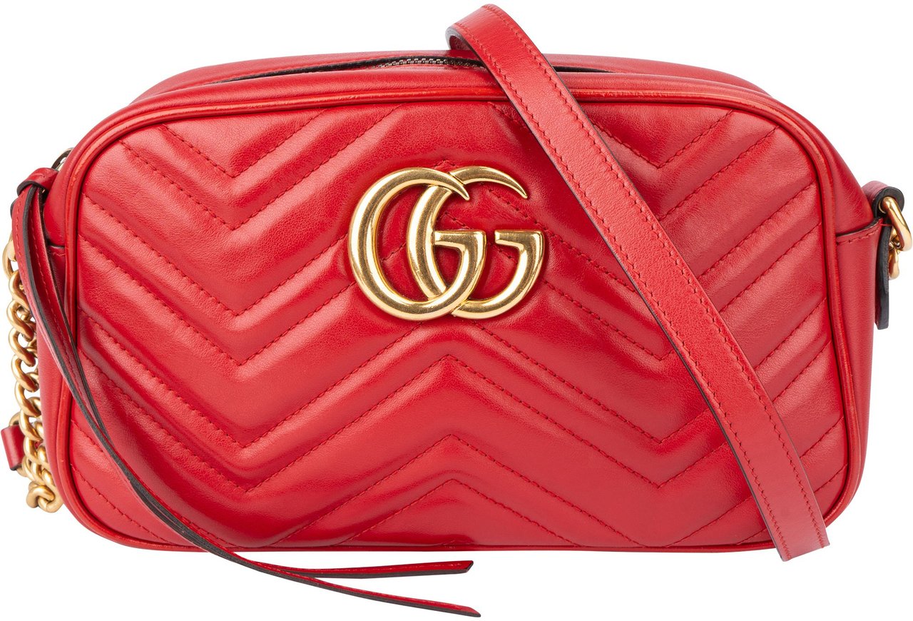 Gucci Gucci Red Leather Marmont GG Crossbody Bag Rood