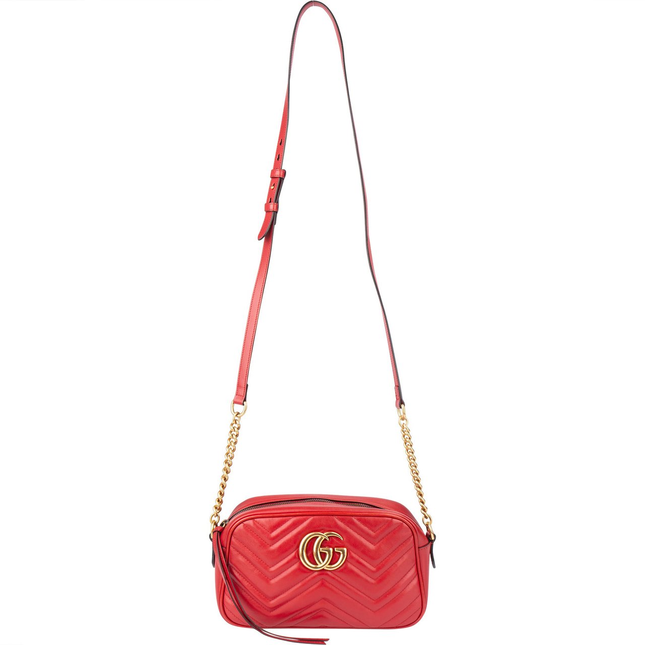 Gucci Gucci Red Leather Marmont GG Crossbody Bag Rood