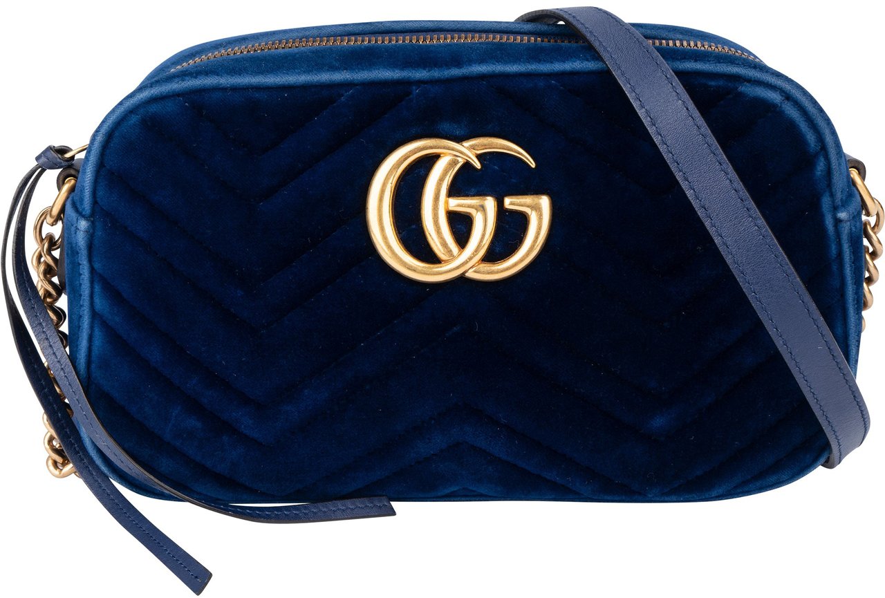 Gucci Gucci Blue Satin Marmont GG Crossbody Bag Blauw