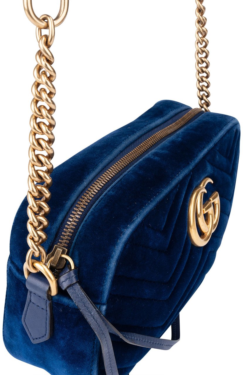 Gucci Gucci Blue Satin Marmont GG Crossbody Bag Blauw