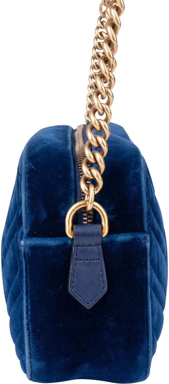 Gucci Gucci Blue Satin Marmont GG Crossbody Bag Blauw